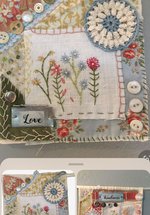 A variety of fabrics and button sewn together to form one piece of fabric.