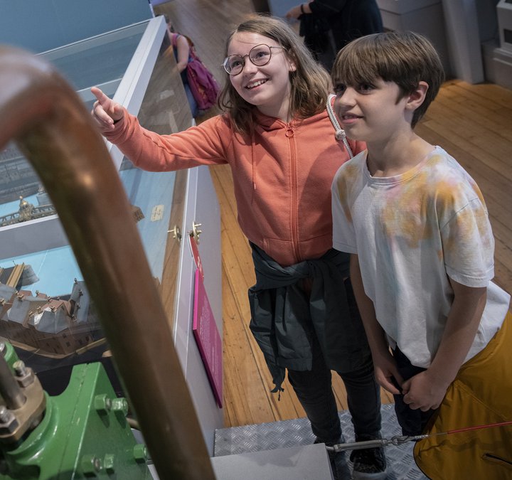 boy and girl in gallery