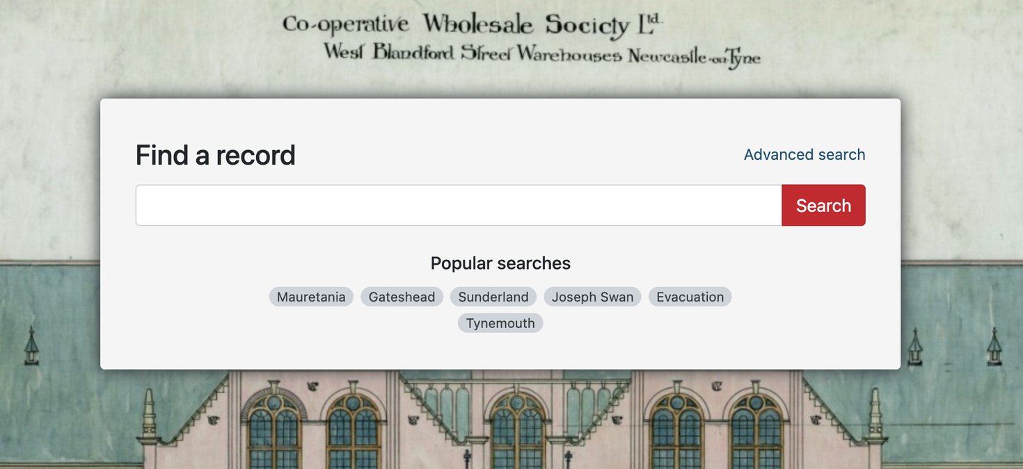 Search bar for Archives catalogue