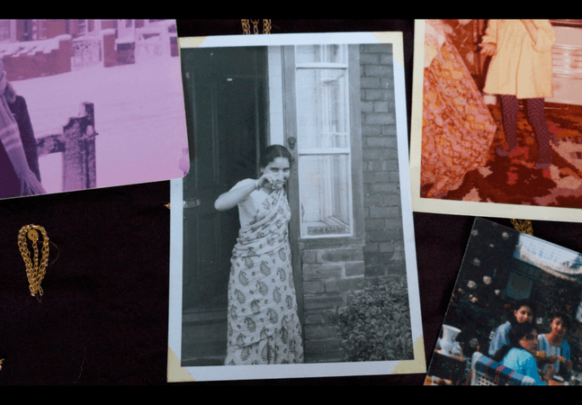 montage of old photos showing South Asian women