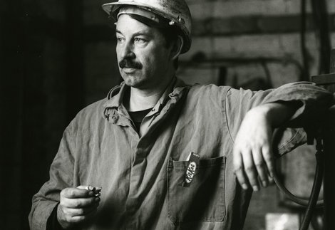 A miner in hardhat 1993 at Westoe colliery