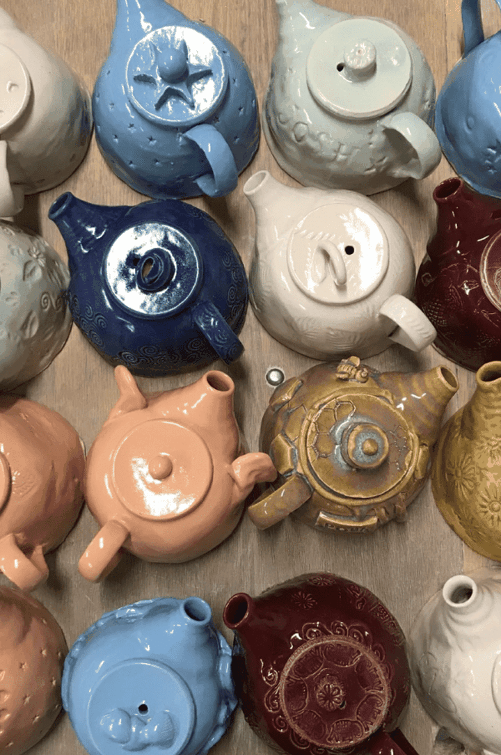 teapots on a table
