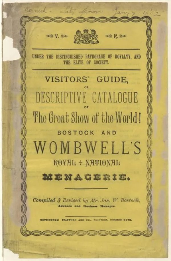 The descriptive catalogue which details the animals on display in the Menagerie, with a Crested Porcupine listed ( &copy; January 7th 1882 The Johnson and Johnson collection, Oxford University)