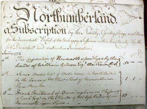 Sample page from the “River Tyne Flood Papers 1771”