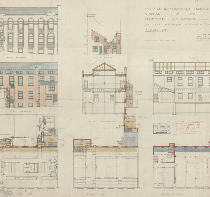 Proposed plan for Ravensworth Terrace Synagogue, Newcastle, approved June 1924