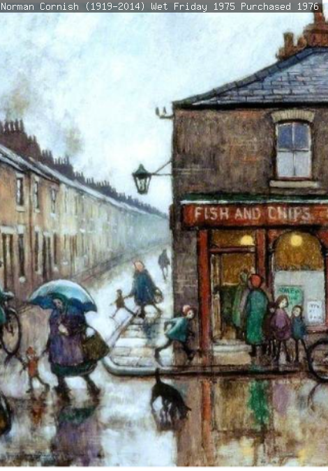 People on a street on a rainy day.