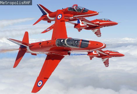 Red Arrows jet engine in flight