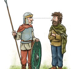 cartoon of native Briton and Roman soldier