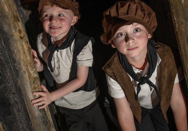 Two boys in Coal Town at Woodhorn