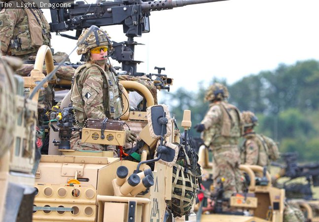 Lt. Alice Strawbridge commanding a Jackal armoured vehicle during training exercise with The Light Dragoons, Thetford, 2020