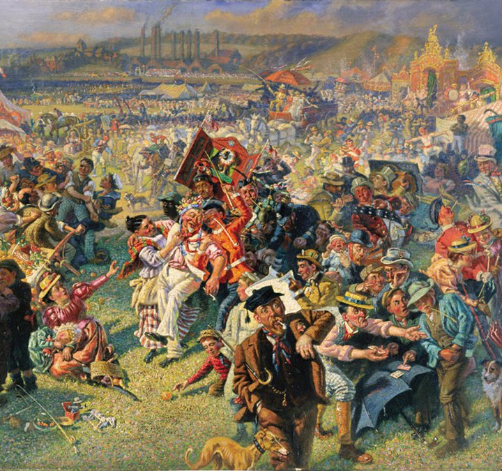 A painting showing the Blaydon Races 