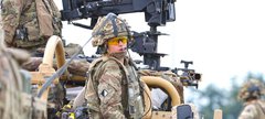 Lt. Alice Strawbridge commanding a Jackal armoured vehicle during training exercise with The Light Dragoons, Thetford, 2020