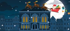 Graphic of Santa flying above the museum 