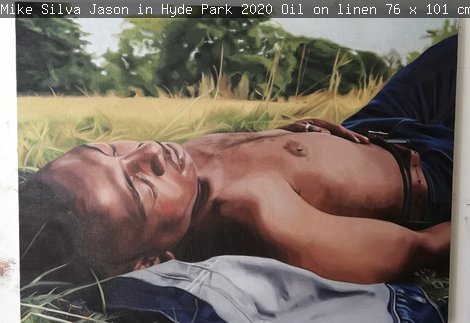 Mike Silva, Jason in Hyde Park, 2020. Oil on linen, 76 x 101 cm. Image courtesy of the artist and The Approach Gallery 