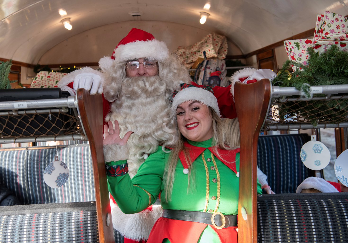 Elf Express 2025: Santa and Elf inside Train Carriage