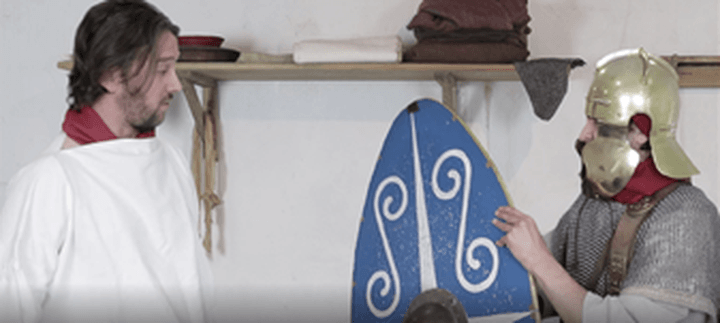 Actors dressed as Roman soldiers