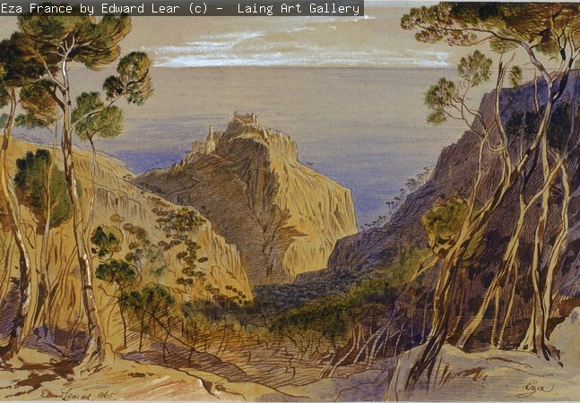 A watercolour painting of Eza in France