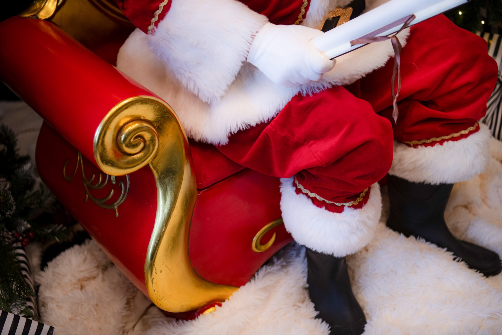 Close-up of Santa sitting in a throne.