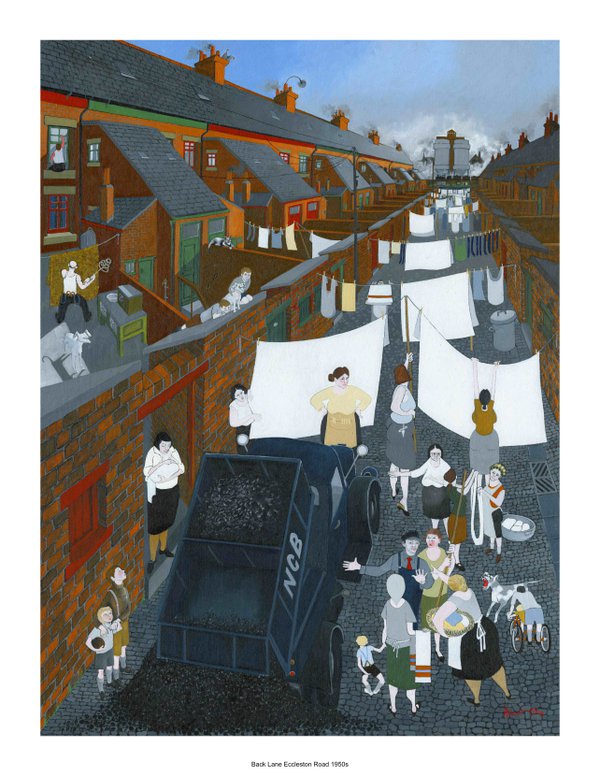 Painting, oil on canvas, entitled 'Back Lane of Eccleston Road', by the South Shields artist Robert (Bob) Olley, painted 2016.