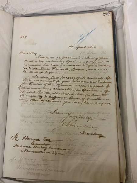 Australian Museum letter of exchange with the Natural History Society of Northumbria in 1886 ( © Australian Museum courtesy of Robert Dooley)