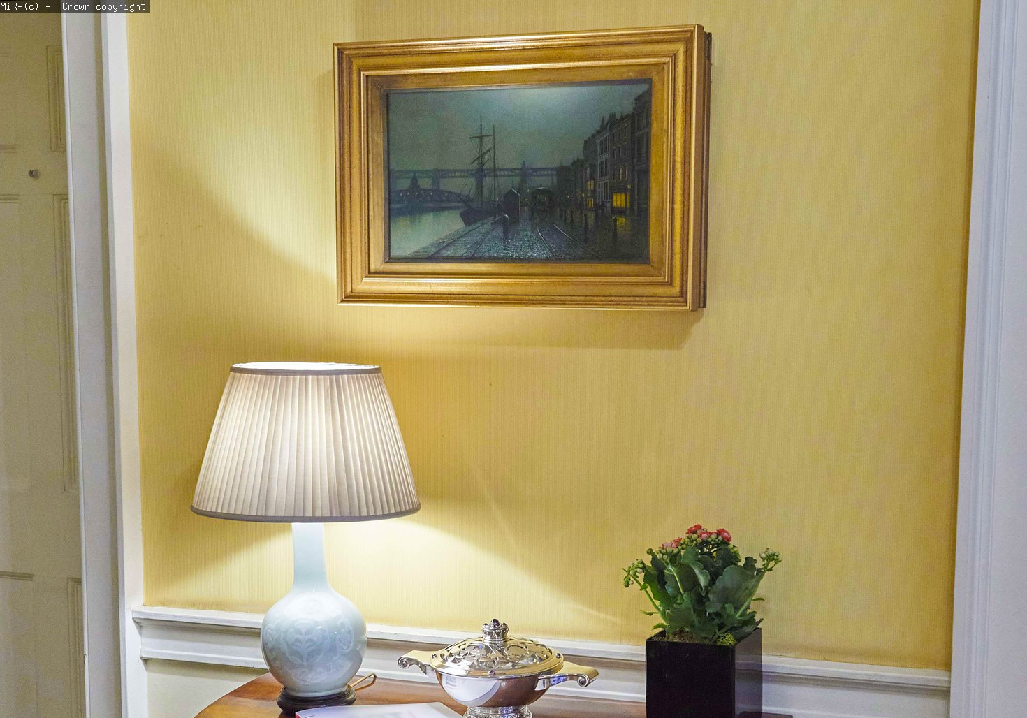 A dark painting of the Newcastle Quayside on display at Number 10.