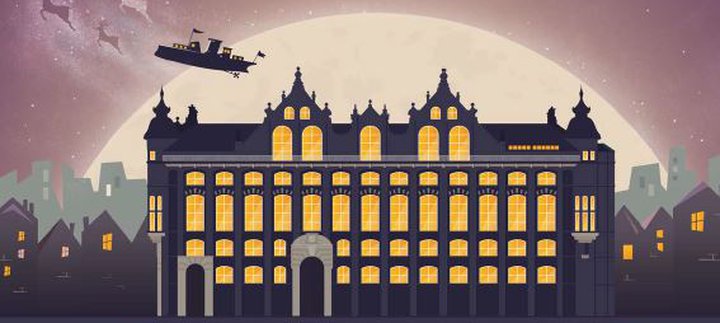 Illustration of Discovery Museum at Christmas