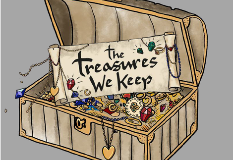 An illustration of a treasure chest with the text - The Treasures We Keep