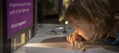 Girl holds a prism in a light 