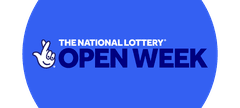 Blue circular badge reading The National Lottery Open Week