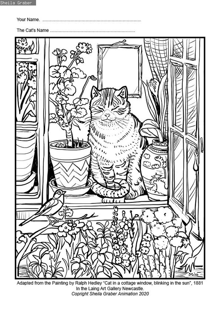 Colouring sheet of Ralph Hedley's Blinking in the Sun