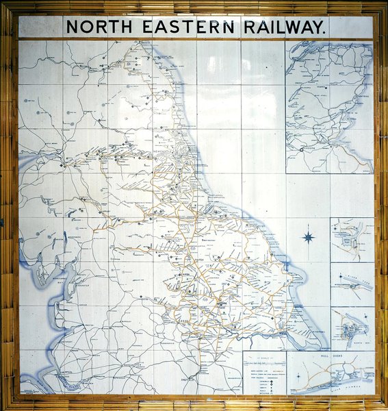 Tiled map depicting the NER’s rail network c. 1900. 