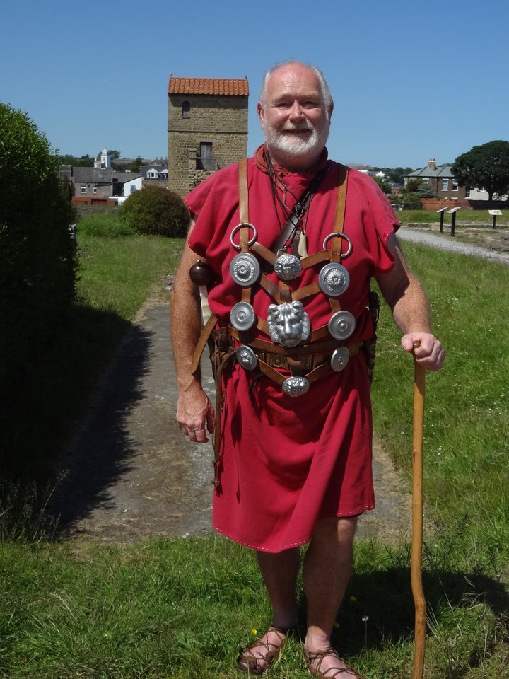 Man dressed as a Roman veteran soldier