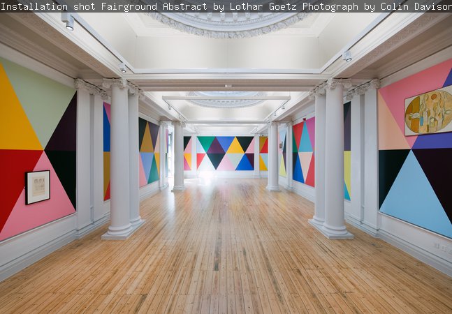 Installation photograph of an exhibition at Hatton Gallery called Lothar Goetz: Fairground Abstract