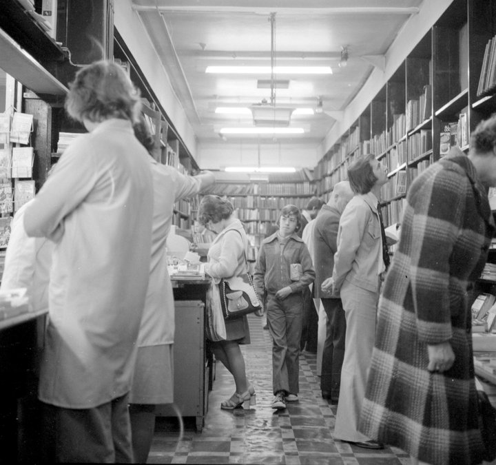 Archive photograph of a bookshop in the Grainger Market, Newcastle UK