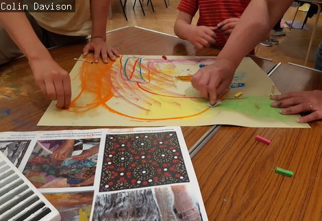 3 young people using images to create pastel patterned art