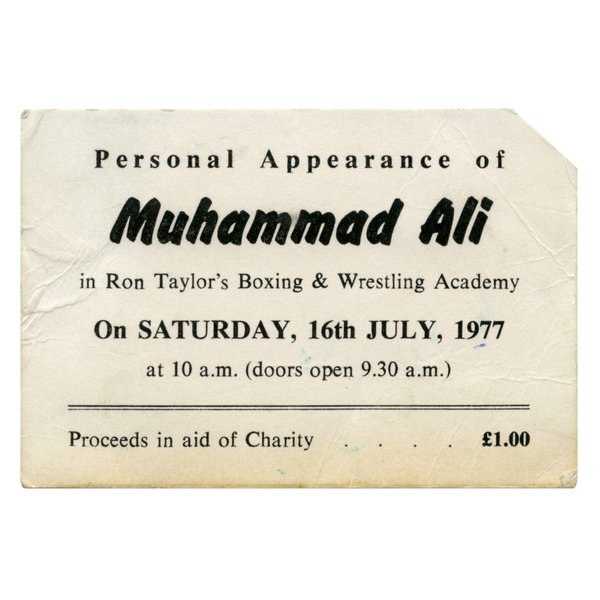 A ticket to see Muhammad Ali in Ron Taylor’s boxing booth at South Shields, 16 July 1977. 