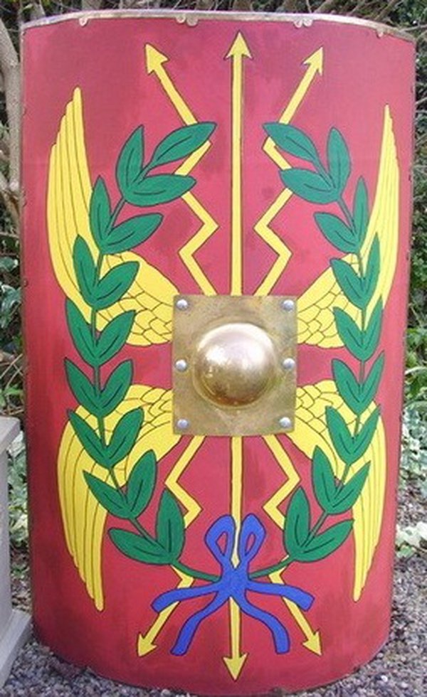 Decorated rectangular shield