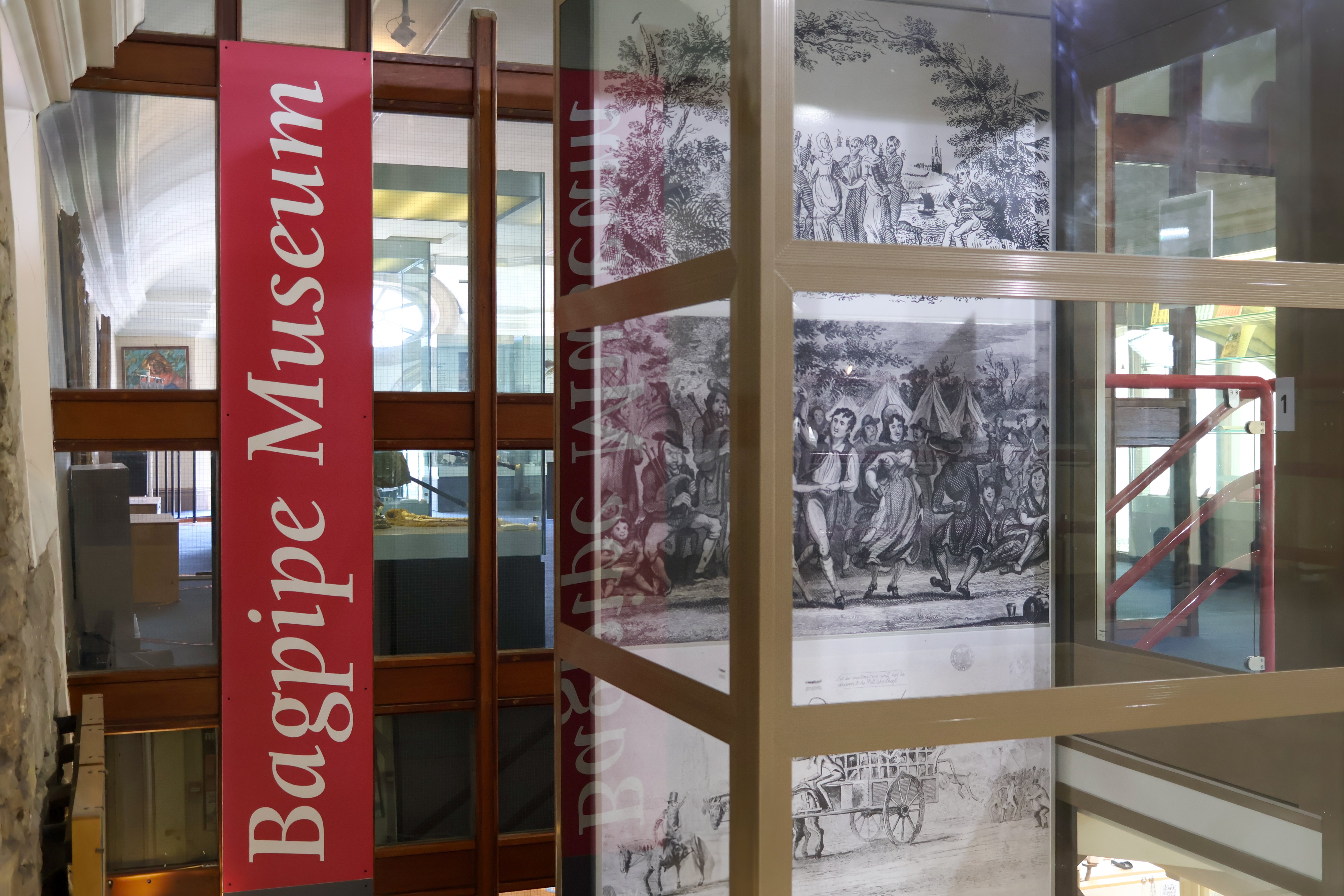The glass lift at Morpeth Chantry Bagpipe Museum