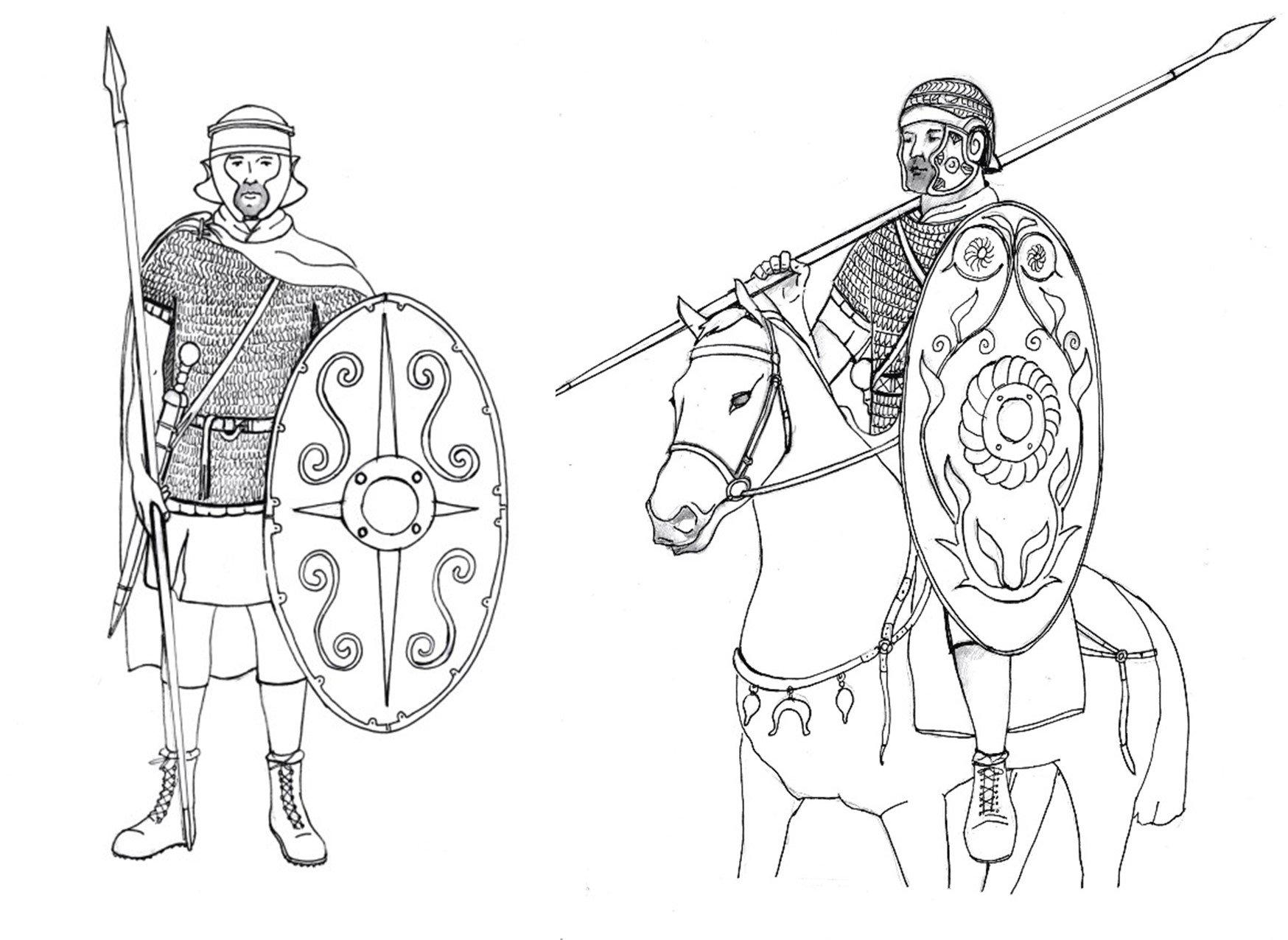 Illustration of infantry soldier and an Illustration of cavalry soldier