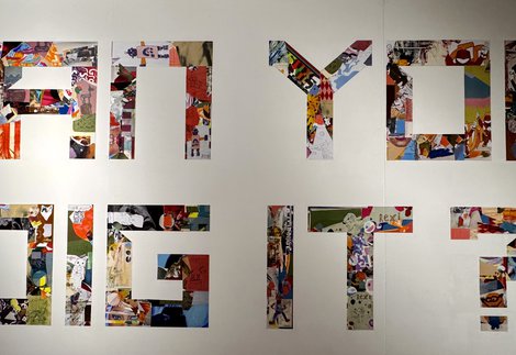 The words 'Can you dig it?' are in collage on a wall