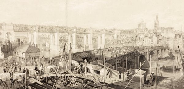 John Wilson Carmichael’s view shows the bridge being built in 1848