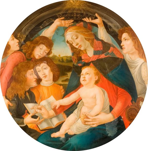 After Sandro Botticelli (1444/1445–1510), The Madonna of the Magnificat (19th Century). Oil on canvas, 111.8 x 11.8 cm. After Sandro Botticelli (1444/1445–1510), The Madonna of the Magnificat (19th Century). Oil on canvas, 111.8 x 11.8 cm.