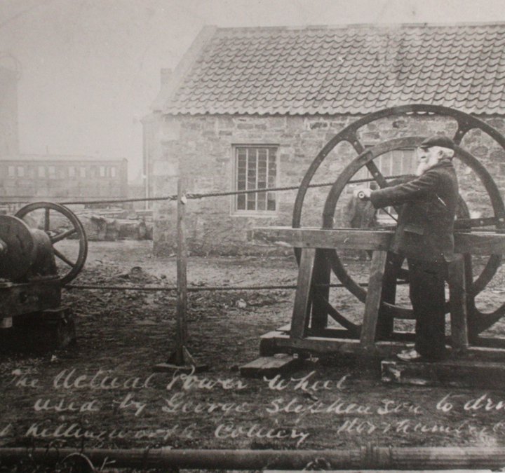 Showing actual power wheel used by George Stephenson to drive lathe 1800s