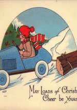 Illustration of a young woman driving a car through the snow