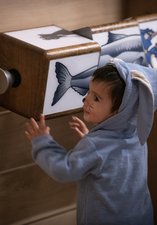 Young child at a museum interactive 