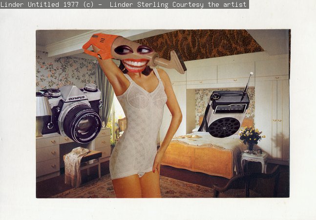 Linder Untitled, 1977,  Photomontage framed size 30 x 38 cm image size 13.6 x 21 cm, 5 3/8 x 8 1/4 ins  © Linder Sterling. 