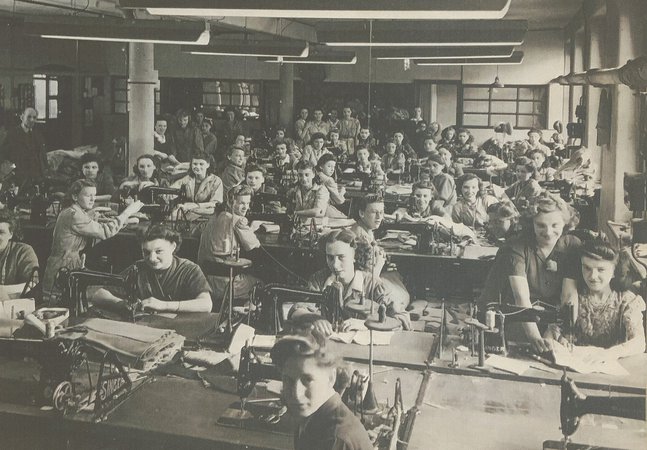 1940s pictures, women at sewing machines Distinctive Clothing