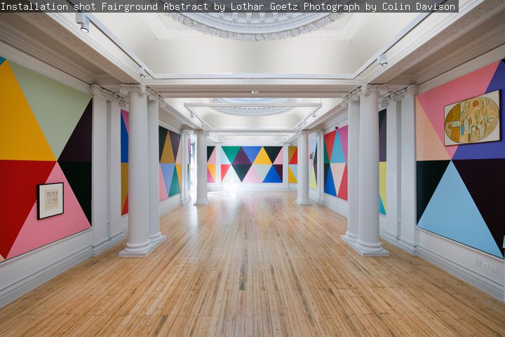 Installation photograph of an exhibition at Hatton Gallery called Lothar Goetz: Fairground Abstract