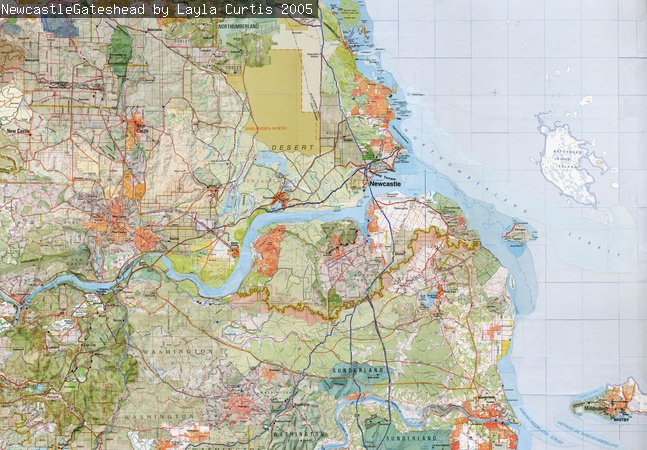 A collage map of Newcastle, Gateshead, and the surrounding areas.