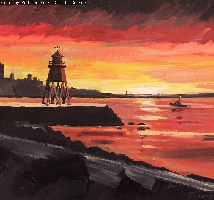 Painting 'Red Groyne' by Sheila Graber